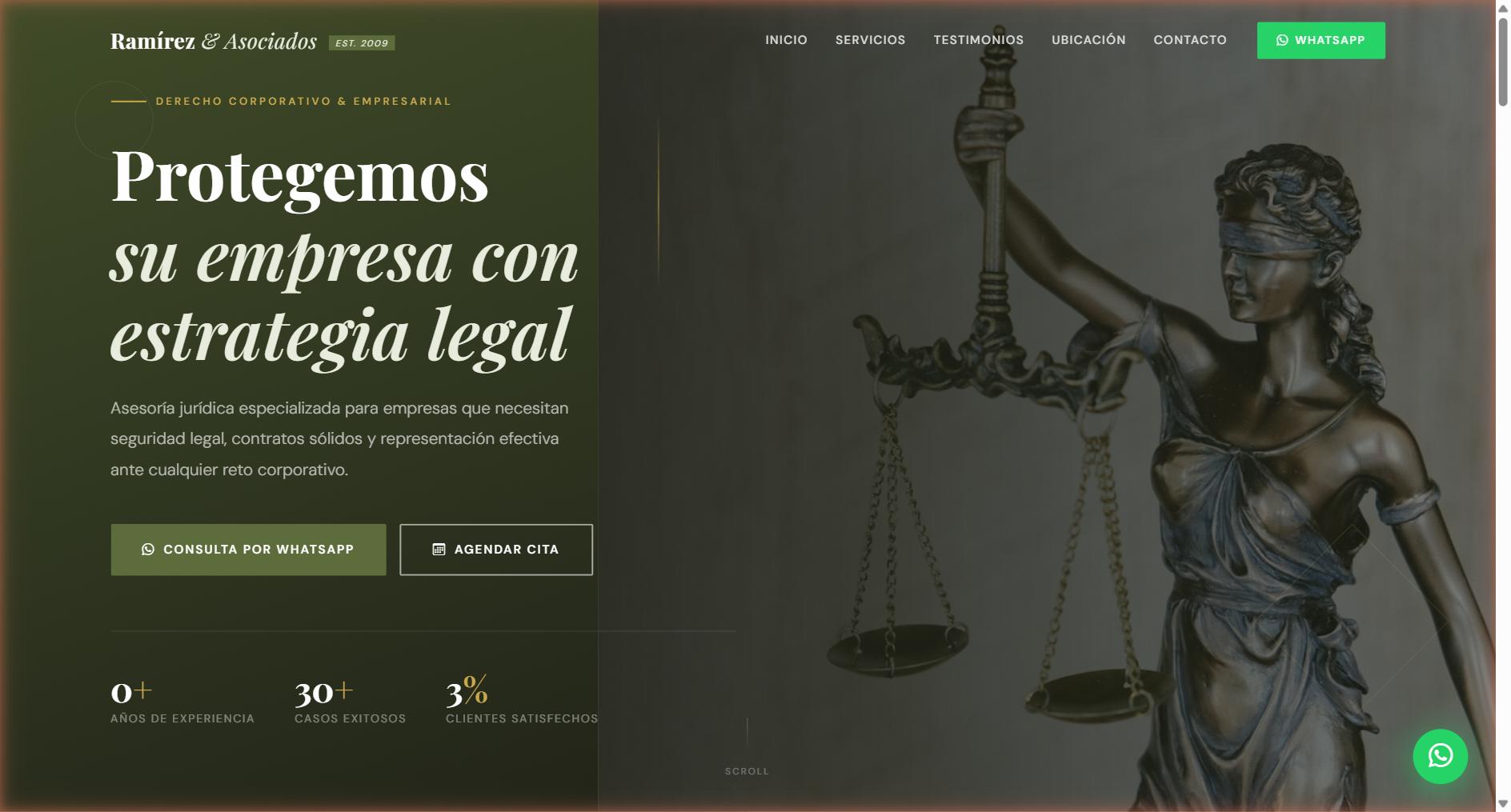 Ramírez & Asociados — Sitio web para firma de abogados con áreas de práctica, perfiles de los abogados y sistema de agendamiento de citas.