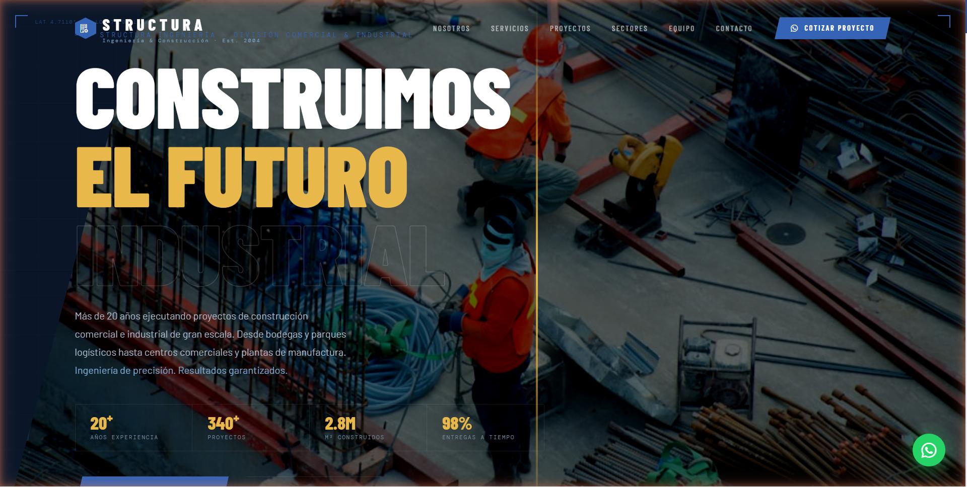 Structura Constructora — Sitio corporativo para constructora con galería de proyectos, estadísticas y módulo de cotización.
