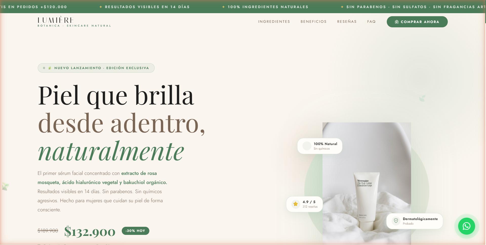 Lumiere Botanica — Tienda de skincare botánico de lujo con catálogo de productos, carrito e integración de pagos con Stripe.