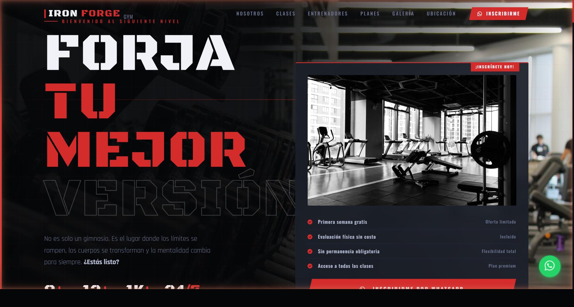 IronForge Gym v2 — Rediseño de landing page para gimnasio con imágenes a pantalla completa, horarios de clases y comparación de membresías.